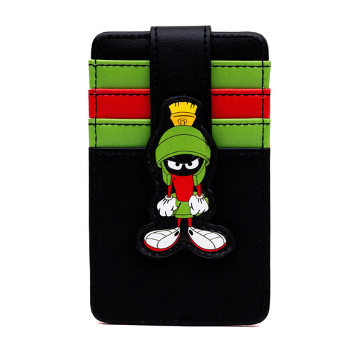 Looney Tunes Vegan Leather Wallet, ID Card Holder, Marvin the Martian Pose Black Green Red, 3.0