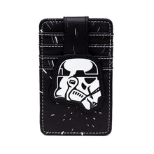 Load image into Gallery viewer, Star Wars Vegan Leather Wallet, Character Wallet ID Card Holder, Star Wars Stormtrooper Profile with Galaxy Stars Black White