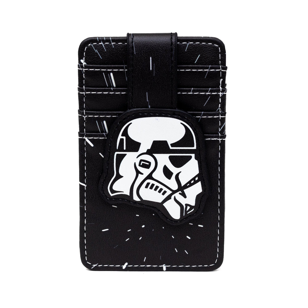 Star Wars Vegan Leather Wallet, Character Wallet ID Card Holder, Star Wars Stormtrooper Profile with Galaxy Stars Black White