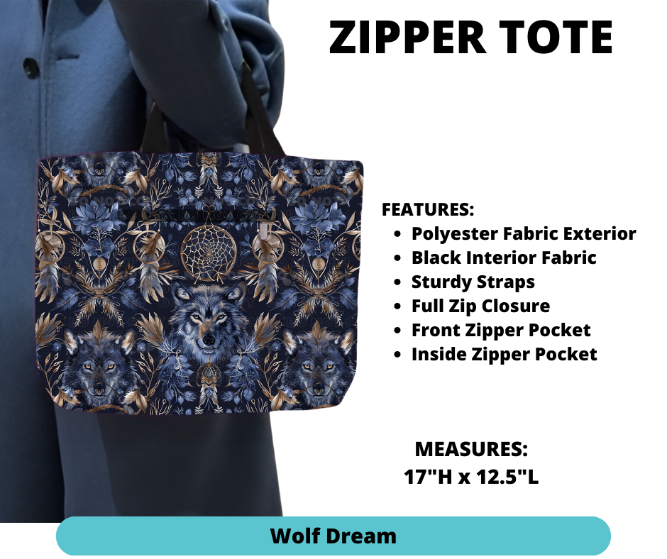 Preorder! Closes 12/4. ETA Feb. Wolf Dream Zipper Tote