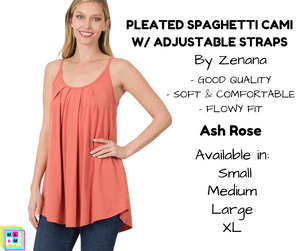 Pleated Spaghetti Strap Cami - Ash Rose