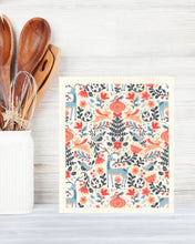 Load image into Gallery viewer, Blue Reindeer in Flowers Swedish dishcloth | Christmas &amp; Winter