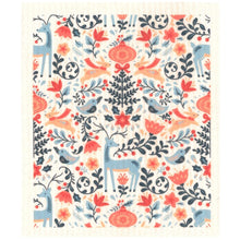 Load image into Gallery viewer, Blue Reindeer in Flowers Swedish dishcloth | Christmas &amp; Winter