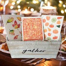 Load image into Gallery viewer, Bundle of 3 Swedish Dishcloths | Autumn Leaves, Orange Flowers, Pumpkins &amp; Gourds
