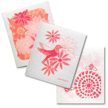 Load image into Gallery viewer, Bundle of 3 Swedish Dishcloths | Pink Flowers &amp; Hummingbird