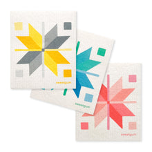 Load image into Gallery viewer, Bundle of 3 Swedish Dishcloths | Quilt Stars Yellow, Blue &amp; Pink