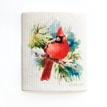 Load image into Gallery viewer, Cardinal Bird Swedish Dishcloth |  Red