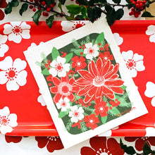 Load image into Gallery viewer, Christmas Flowers Poinsettia Swedish Dishcloth