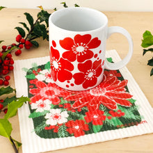 Load image into Gallery viewer, Christmas Flowers Poinsettia Swedish Dishcloth