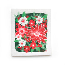 Load image into Gallery viewer, Red Flowers Tea Towel + Poinsettia Swedish Dishcloth Bundle