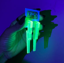 Load image into Gallery viewer, Chunky Statement Lightning Bolt Earrings in Black Light Reactive Clear Green