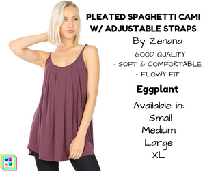 Pleated Spaghetti Strap Cami - Eggplant