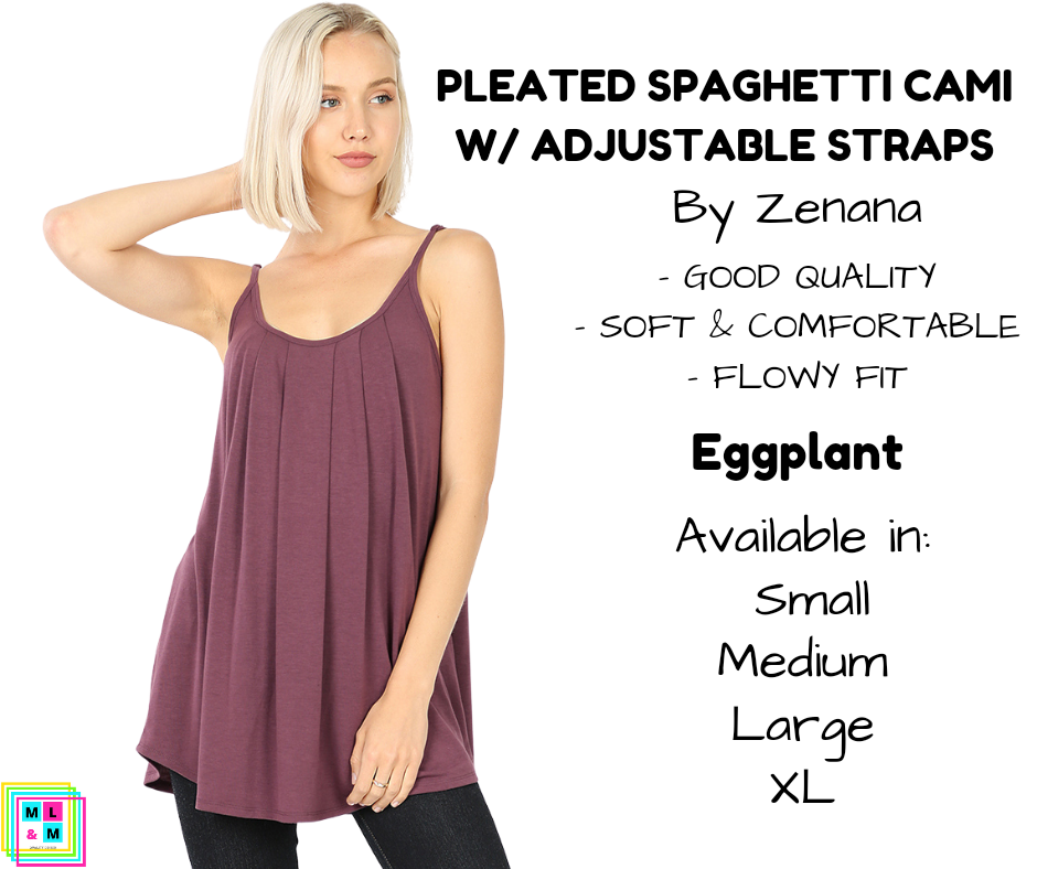 Pleated Spaghetti Strap Cami - Eggplant