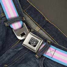 Load image into Gallery viewer, BD Wings Logo CLOSE-UP Full Color Black Silver Seatbelt Belt - Flag Transgender Baby Blue/Baby Pink/White Webbing by Buckle-Down