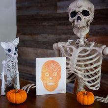 Load image into Gallery viewer, Orange Flower Skull Swedish Dishcloth | Halloween &amp; Dia de los Muertos