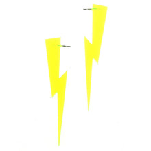 Load image into Gallery viewer, Chunky Statement Lightning Bolt Earrings in Black Light Reactive Clear Green
