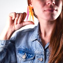 Load image into Gallery viewer, Chunky Statement Lightning Bolt Earrings in Black Light Reactive Clear Green