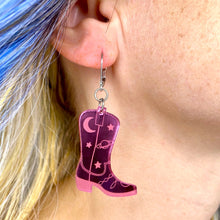 Load image into Gallery viewer, Space Cowboy Boot Dangle Earrings - Mirror Pink