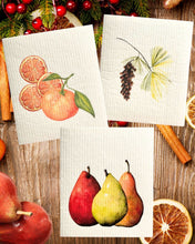 Load image into Gallery viewer, Hostess set of 3 | Pears, Tangerine, and Pinecone (Botanical artist Cara Cummings)
