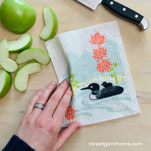 Load image into Gallery viewer, Loons on the lake Swedish Dishcloth