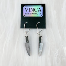 Load image into Gallery viewer, Tiny 1” Chef's Knife Dangle Earrings in Silver