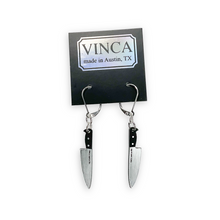 Load image into Gallery viewer, Tiny 1” Chef's Knife Dangle Earrings in Silver
