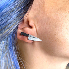 Load image into Gallery viewer, Tiny 1” Chef&#39;s Knife Earrings in Silver - Seen on MasterChef