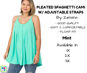 PLUS Pleated Spaghetti Strap Cami - Mint