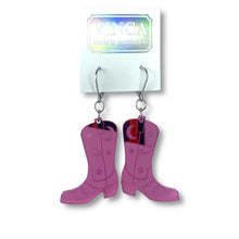 Load image into Gallery viewer, Space Cowboy Boot Dangle Earrings - Mirror Pink