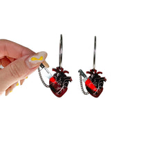 Load image into Gallery viewer, Chopped Heart Hoops - Drop Dead Red Silver Hoops