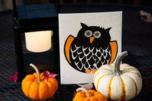 Load image into Gallery viewer, Owl Swedish Dishcloth |  Orange &amp; Black (Fall/Halloween)