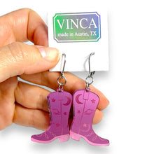 Load image into Gallery viewer, Space Cowboy Boot Dangle Earrings - Mirror Pink