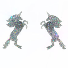 Load image into Gallery viewer, Large Unicorn Earrings in Glitter Hologram by Vinca USA