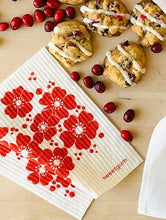 Load image into Gallery viewer, Red Flowers Swedish Dishcloth