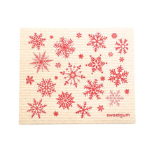 Load image into Gallery viewer, Red &amp; White Nordic Snowflakes Swedish Dishcloth