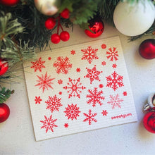 Load image into Gallery viewer, Red &amp; White Nordic Snowflakes Swedish Dishcloth