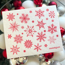 Load image into Gallery viewer, Red &amp; White Nordic Snowflakes Swedish Dishcloth