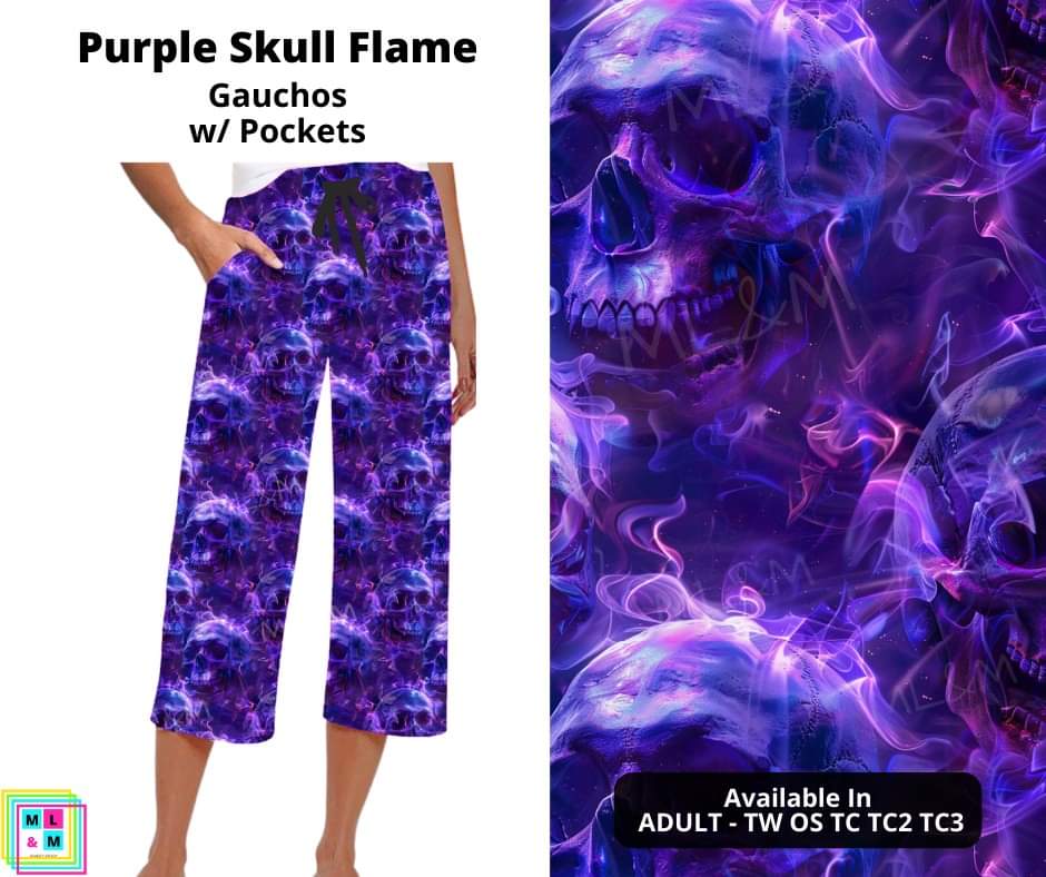 Purple Skull Flame Capri Gauchos By ML&M