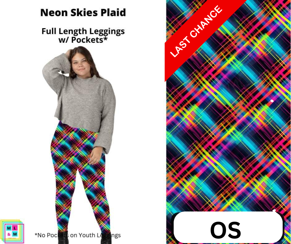 Neon Skies Plaid Full Length Leggings w/ Pockets By ML&M