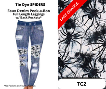 Load image into Gallery viewer, Tie Dye Spiders Faux Denim Full Length Peekaboo Leggings