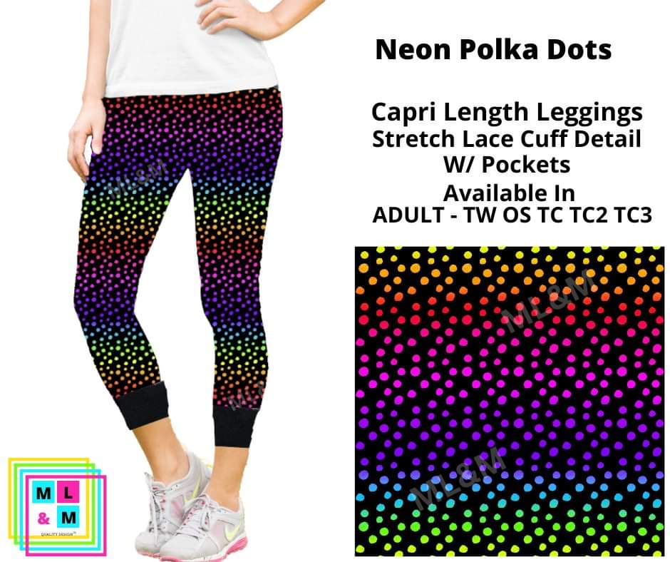 Neon Polka Dots Lace Cuff Capris w/ Pockets by ML&M