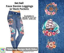 Load image into Gallery viewer, Set Sail Full Length Faux Denim w/ Side Leg Designs