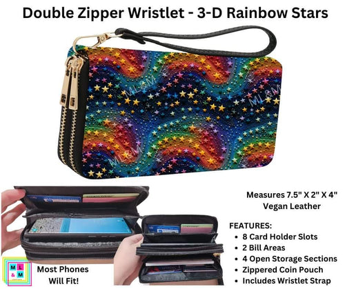 3-D Rainbow Stars Double Zipper Wristlet by ML&M!