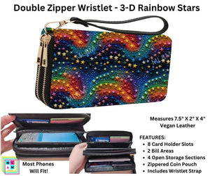 3-D Rainbow Stars Double Zipper Wristlet