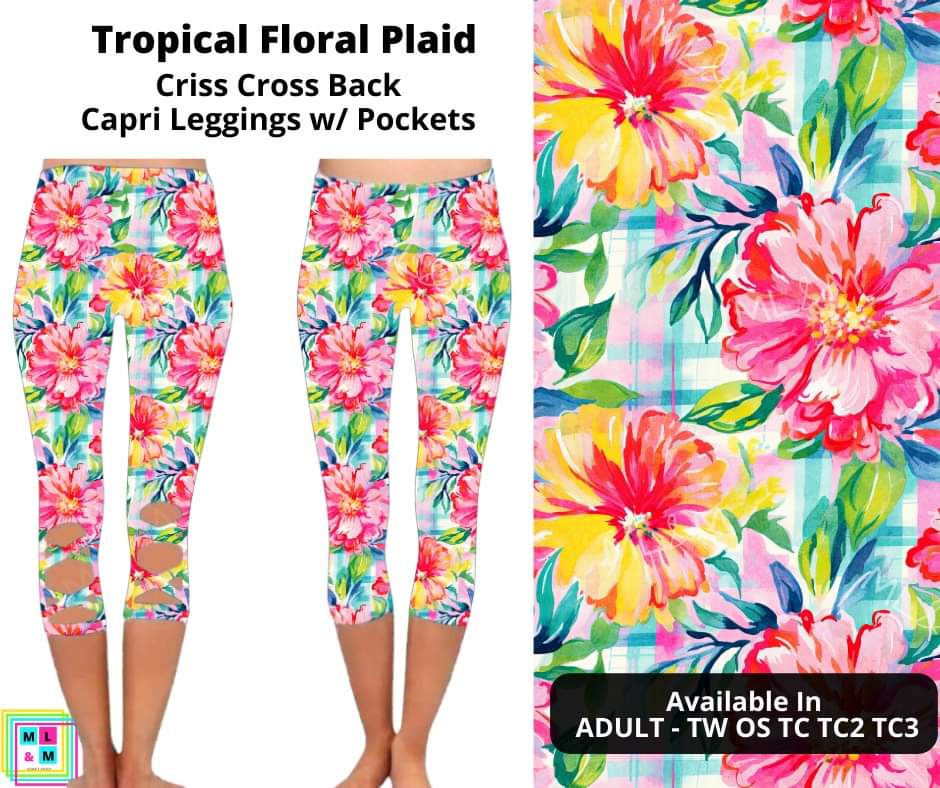 Tropical Floral Plaid Criss Cross Capri w/ Pockets by ML&M