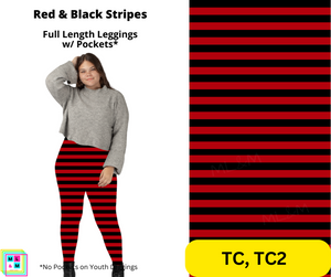 Red & Black Stripes Full Length Leggings w/ Pockets by ML&M