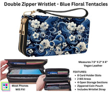 Load image into Gallery viewer, Blue Floral Tentacles Double Zipper Wristlet