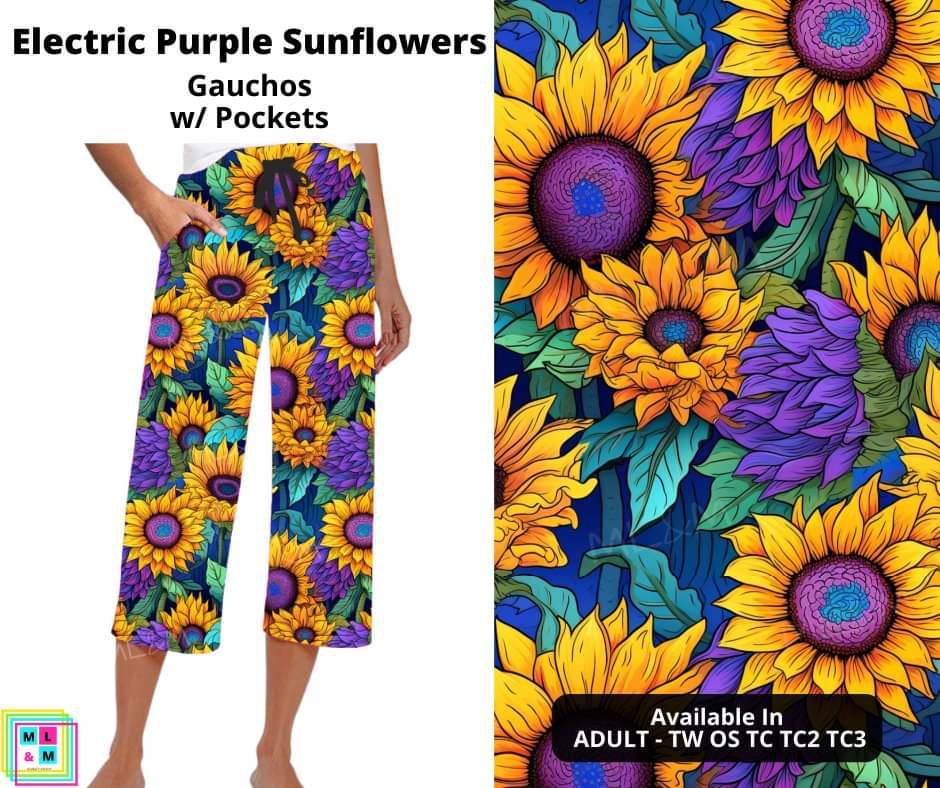 Electric Purple Sunflowers Capri Gauchos by ML&M