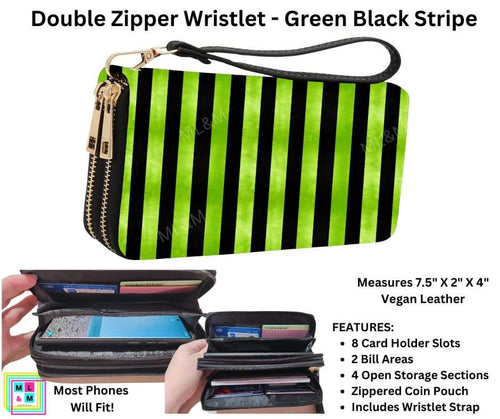 Green Black Stripe Double Zipper Wristlet by ML&M!