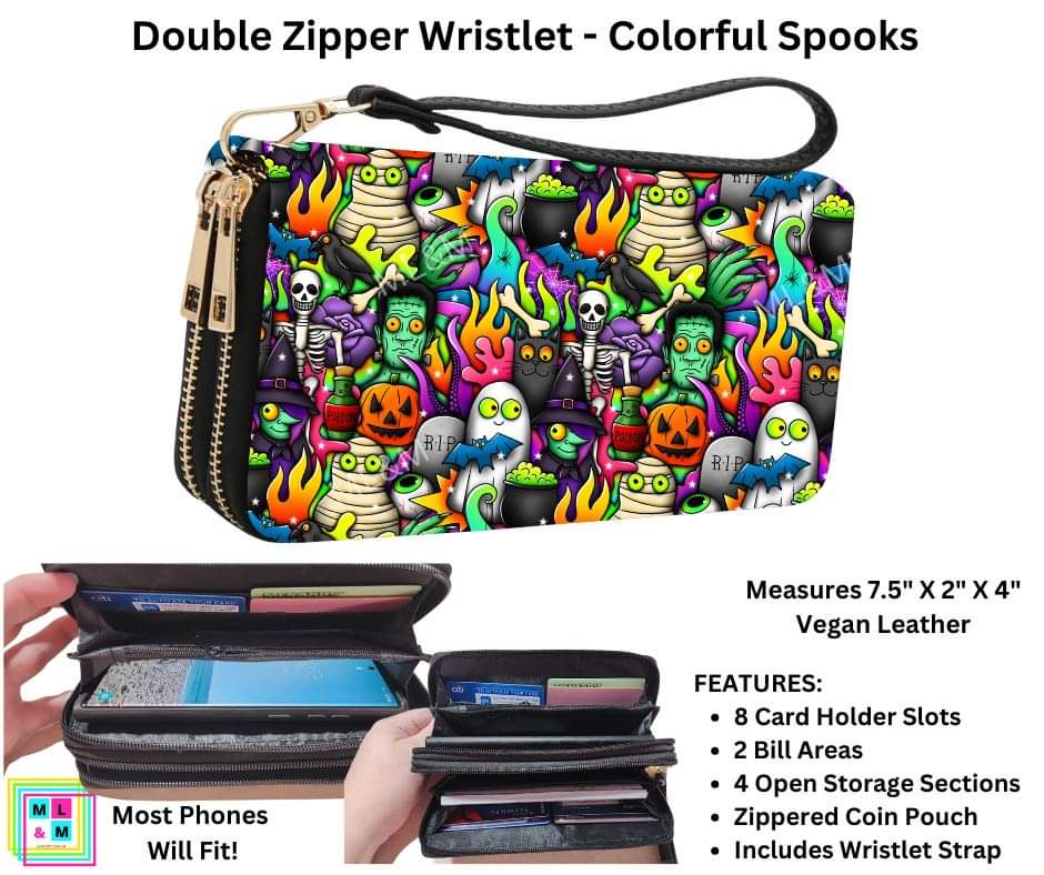 Colorful Spooks Double Zipper Wristlet by ML&M!